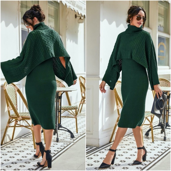 turtleneck ribbed classic knit sweater dress wine - Picture 6 of 10